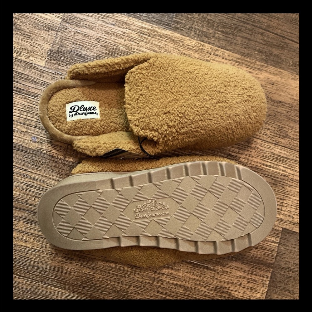 Dluxe By Dearfoams Womens Saffron Teddy Scuff Slippers Chestnut Brown L NWT - Picture 4 of 12